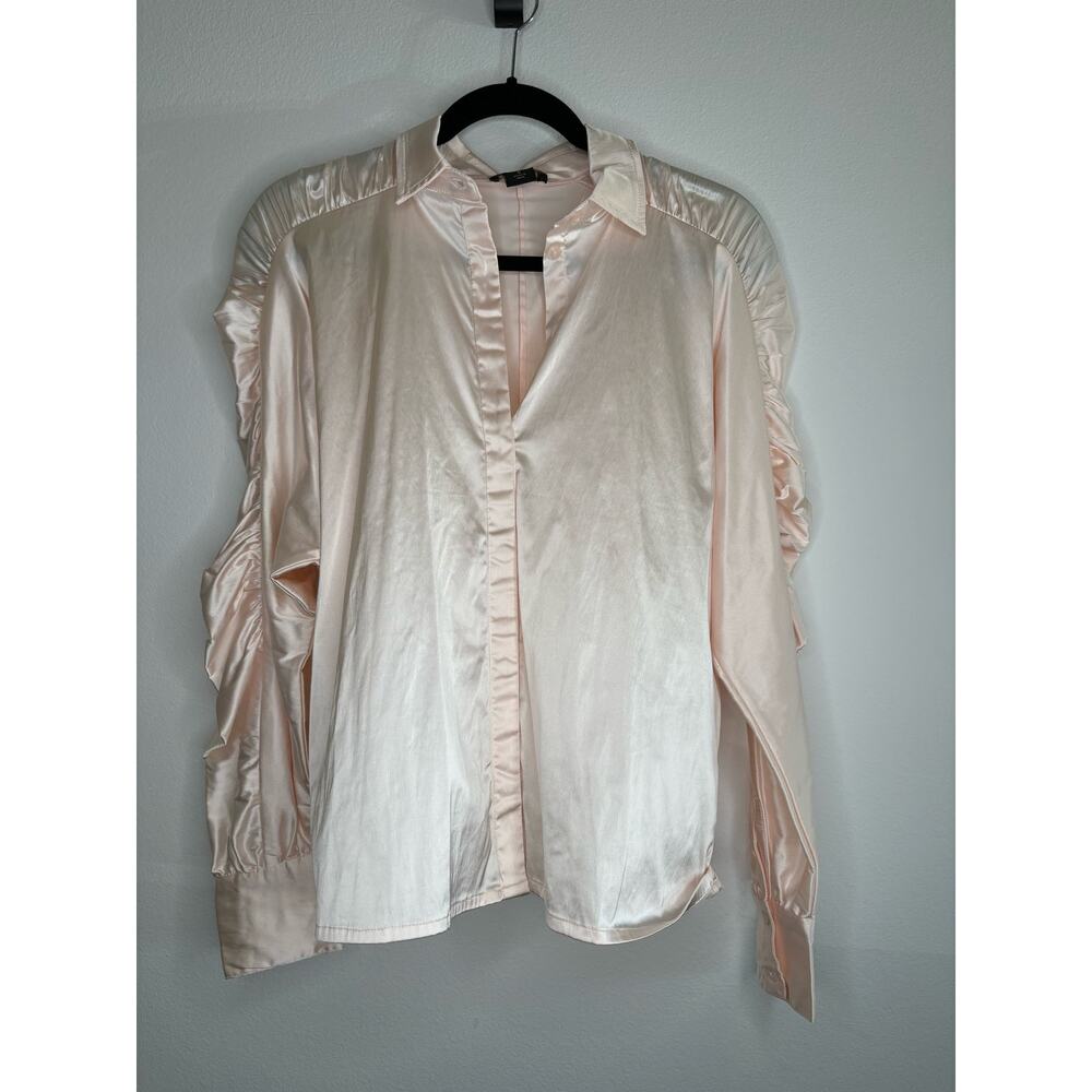 As By Df Pink Button Up With Ruching Sleeves - image 1